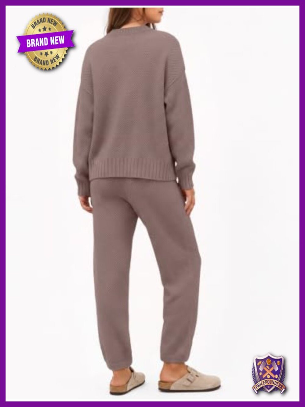 Women 2 Piece Sweater Lounge Set Acrylic Cotton Oversized Cardigan Tapered Pants - Picture 3 of 5